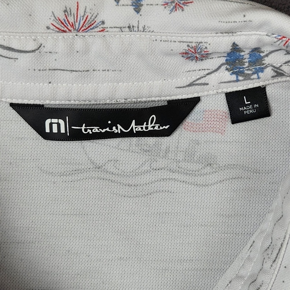 Travis Mathew Lake Break Polo Shirt Mens Large White Nautical Patriotic Casual‎ - Picture 3 of 10